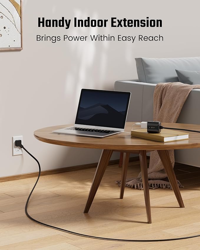 Extension Cord 10ft SUPERDANNY Mini Power Strip Ultra Right Angled Flat Plug for Tight Spaces,Indoor Extension with 3 Outlets,for Office Home Appliances,Non Surge Protector for Travel Cruise,Black