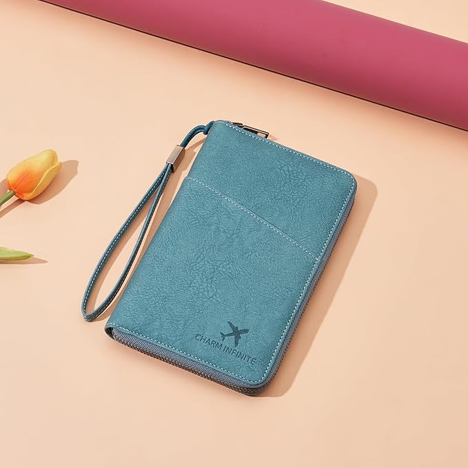 Family Passport Holder Wallet RFID Blocking Zippered Passport Wallet,Women and Men Travel Wallet Ladies Passport Cover