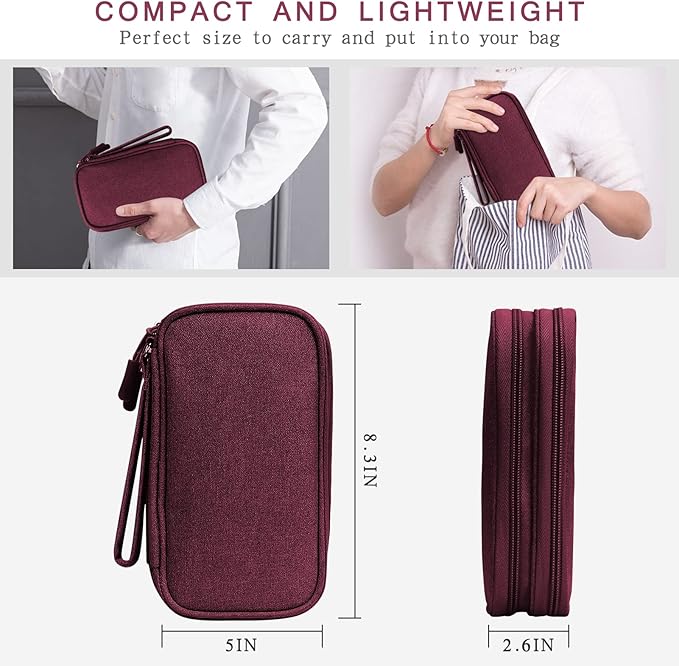 Skycase Electronic Organizer Travel Case - Waterproof Travel Cord Pouches for Organization, Cable Organizer, All-in-One Double Layers Storage Bag for Accessories, Charger, Cable, Wine Red