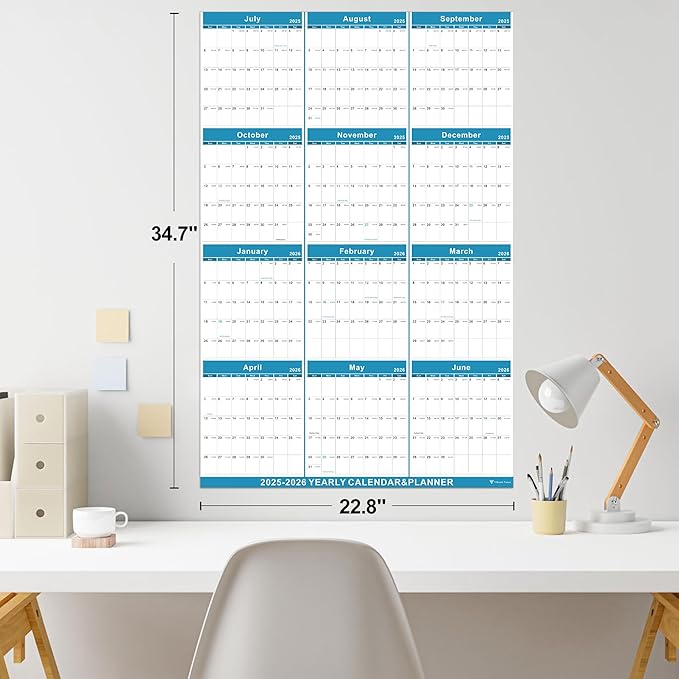 2025-2026 Yearly Wall Calendar - annual calendar 2025-2026, 2025-2026 Yearly Wall Calendar&Planner with Thick Paper, July 2025 - June 2026, X Large, 34.7" x 22.8", 2025-2026 Yearly Planner (2025-2026 Yearly Wall Calendar - Green)