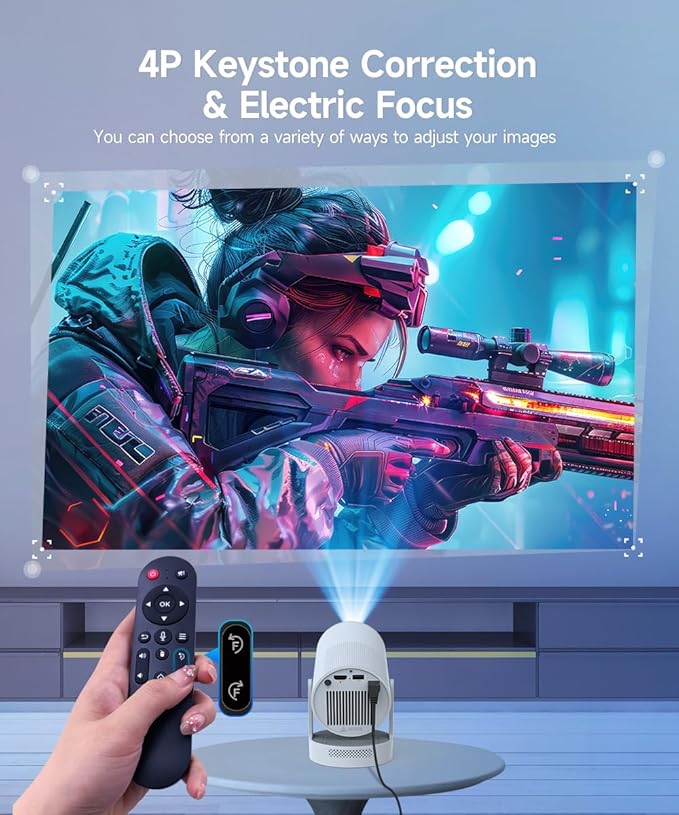 【Electric Focus】Mini Projector with WiFi 6 and Bluetooth 5.4, Smart Portable Projector 4k Support, 5W Soundbase Speaker, Auto Keystone 180° Rotation, Home Outdoor Movie Proyector HY300Ultra
