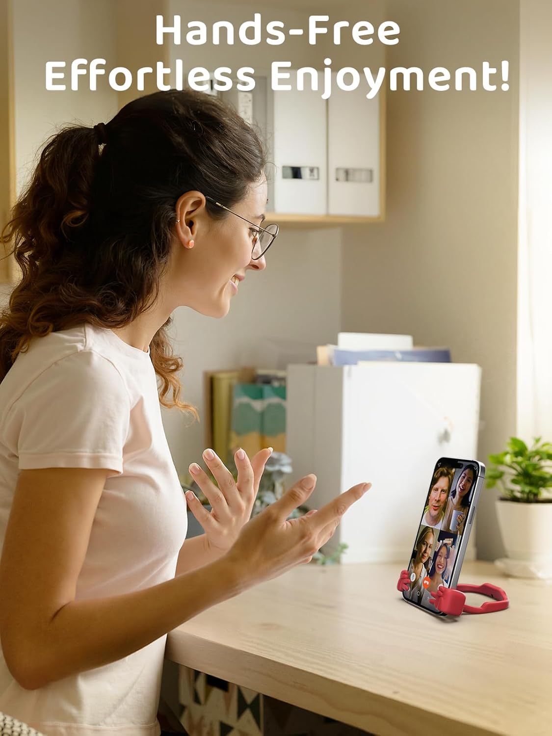 Stocking Stuffers for Teens Girls Boys Kids Cell Phone Stand: 2 Pack Upgrade Adjustable Peace Sign Thumbs Lazy Phone Holder for Desk Cool Gadgets Birthday Gifts for Women Men Adults (Forest Green&Red)