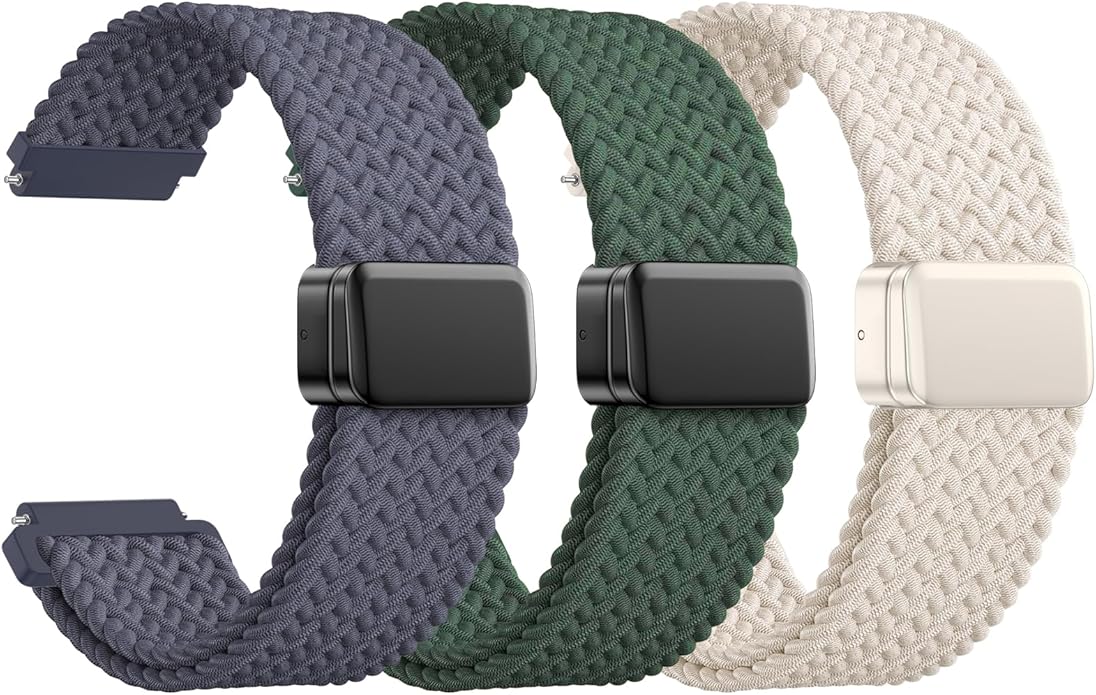 JNN Quick Release Watch Band - Magnetic 18mm 20mm 22mm Braided Nylon Watch Bands, Adjustable Elastic Nylon Watch Straps Replacement Wristband for Men Women