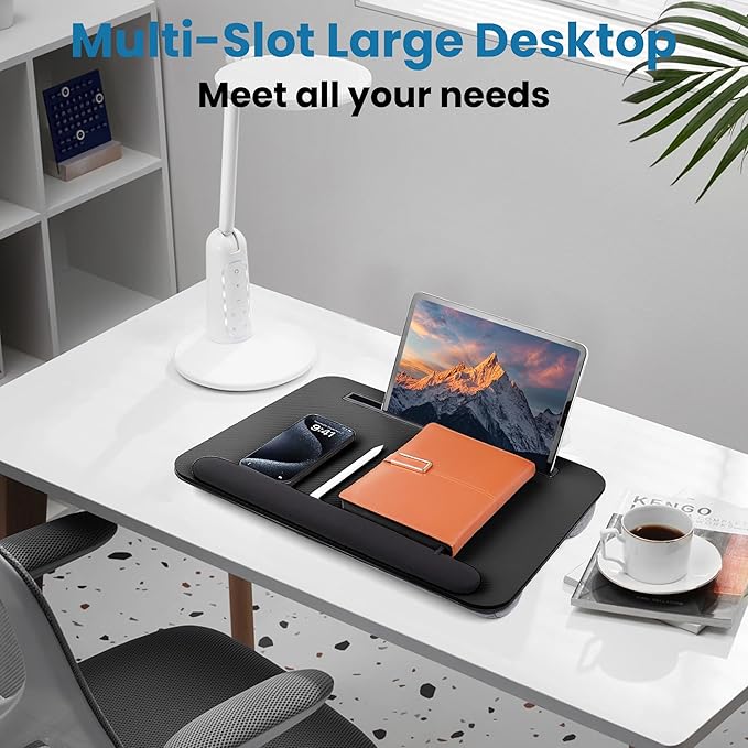 Lap Desk, Portable Lap Desks Fits Up to 16'' Laptop with Pillow Cushion Laptop Desk with Wrist Rest Lap Stand with Tablet or Phone Storage Slot for Bed Couch Carpet Home Office Livingroom (Black)