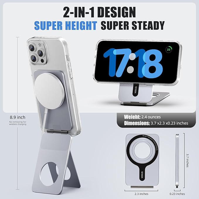 Phone Tripod Stand, Aluminum Alloy Mini Tripod Compatible with Magsafe iPhone 17/16/15/14/13/12 Series, Foldable Strong Magnetic Phone Stand, Mult-Angle Adjustment Selfie Stick