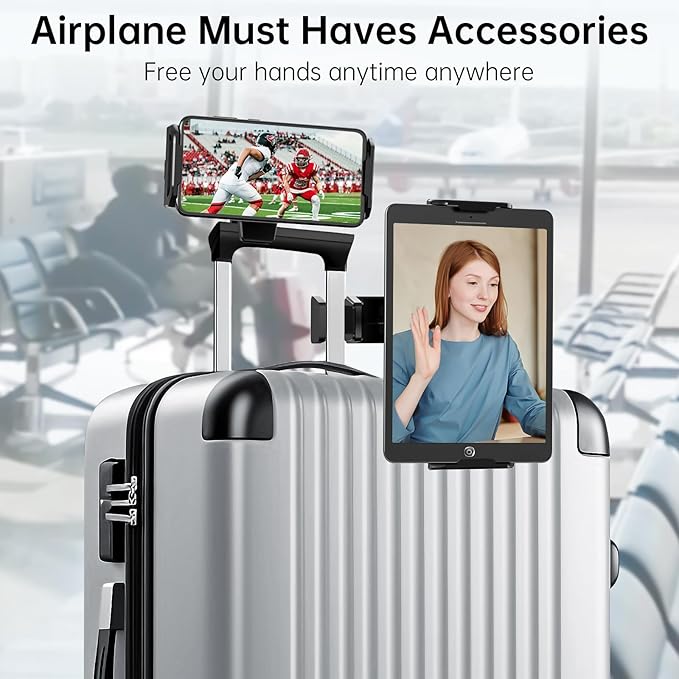 Airplane Tablet Holder Mount–Airplane iPad/Kindle/Phone Holder HandsFree Adjustable Mount for iPad & Tablets, Secure Travel Tablet Stand for Plane Seat Back, Fits 5.9"-9.8" Devices, Flight Accessories