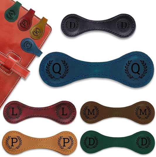 Personalized Leather Magnetic Bookmarks - 26 Letters Name Initial Vintage Engraved Bookmark Book Marker Clips Customized Gifts for Readers Kids Book Lovers Classmate (Blue, Q)