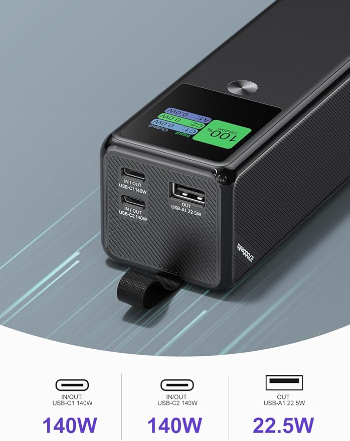 140W Power Bank, 27600mAh 3-Port PD3.1 Portable Charger Power Bank/ Portable Phone Charger with 140W C Port for 1Phone 17/16/15/14/13/12 Series, Ma-Book/1Pad, Laptop, Samsung, Steam Deck, Dell XPS