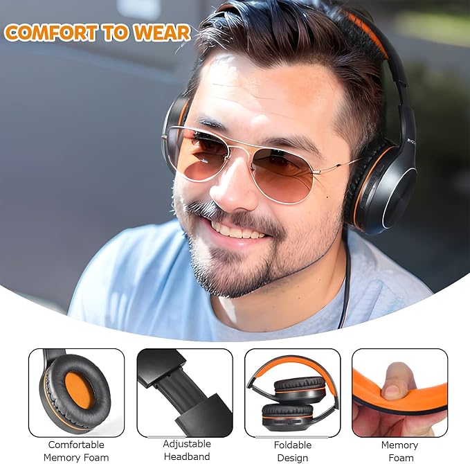 Bluetooth Headphones Over Ear, 68H Playtime and 3 EQ Music Modes Wireless Headphones with Microphone/Deep Bass, HiFi Stereo Foldable Lightweight Headset for PC Home Travel Office