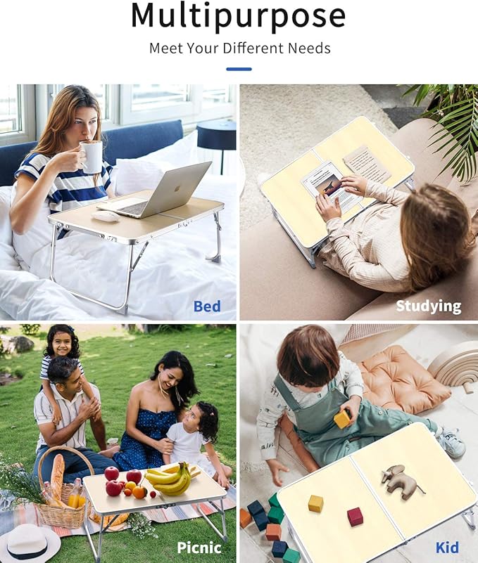 Foldable Laptop Table for Bed, SUVANE Lap Desk, Bed Desk, Breakfast Serving Bed Tray, Portable Mini Picnic Table Storage Space Laptop Desk Reading Holder(Pine)