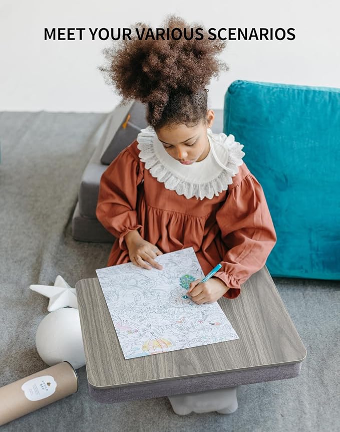 Lap Desk with Pillow Cushion, Portable Laptop Bed Desk, Fits up to 15.6 inch Laptop, Lap Stand for Bed & Couch & Carpet, Book Tablet/Drawing Board/Stand - Black Wood