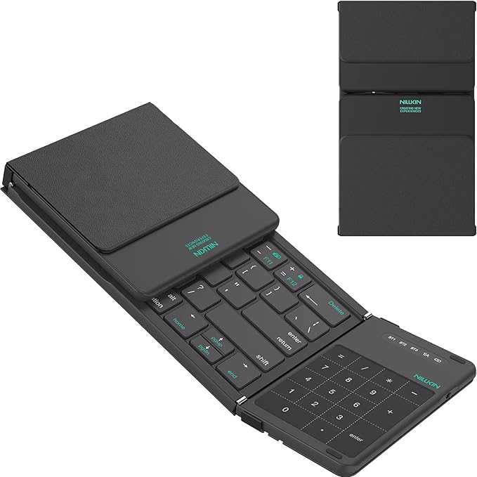 Nillkin Pocket Foldable Keyboard with Touchpad & Wireless Bluetooth, Portable Travel Keyboard for Home or Mobile Office Replaces Keypads and Mouse Combo, Compatible with iPad, Laptop, Tablet - Black