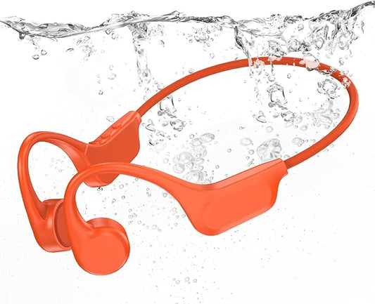 Bone Conduction Bluetooth Headphones-SurfAudio,IP68 Waterproof Swimming Headphones with 32GB MP3 Player, Lightweight Open Ear Design for Swimming/Surfing/Marathon/Cycling(Tangerine)