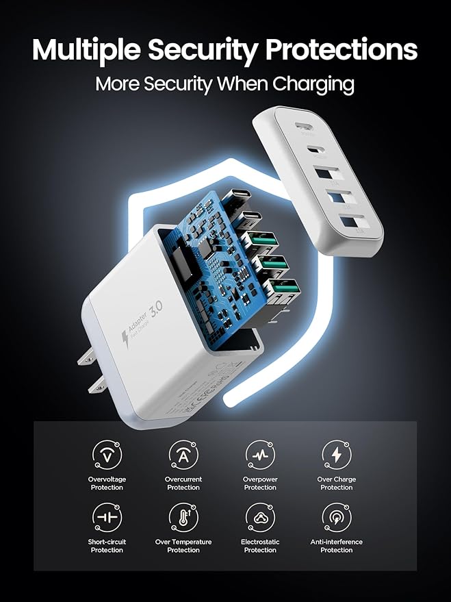 USB C Charger Block, [2-Pack] Type C Charger Fast Charging,50W 5-Port USB Wall Charger Multiport Type C Charging Block Cube for iPhone 17/16/15/14/13/12/11 Pro Max XS, iPad, Samsung & More