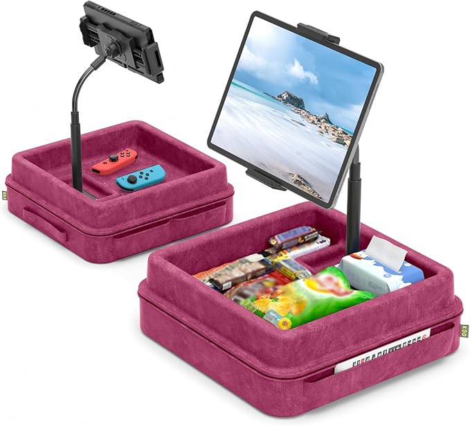 KDD Tablet Pillow Holder - 360°Adjustable iPad Pillow Stand for Lap, Bed and Desk - Gooseneck Tablet Soft Pad Dock with Storage Tray and Pocket Compatible with iPad Pro 12.9, Air Mini, Phone,(Purple)