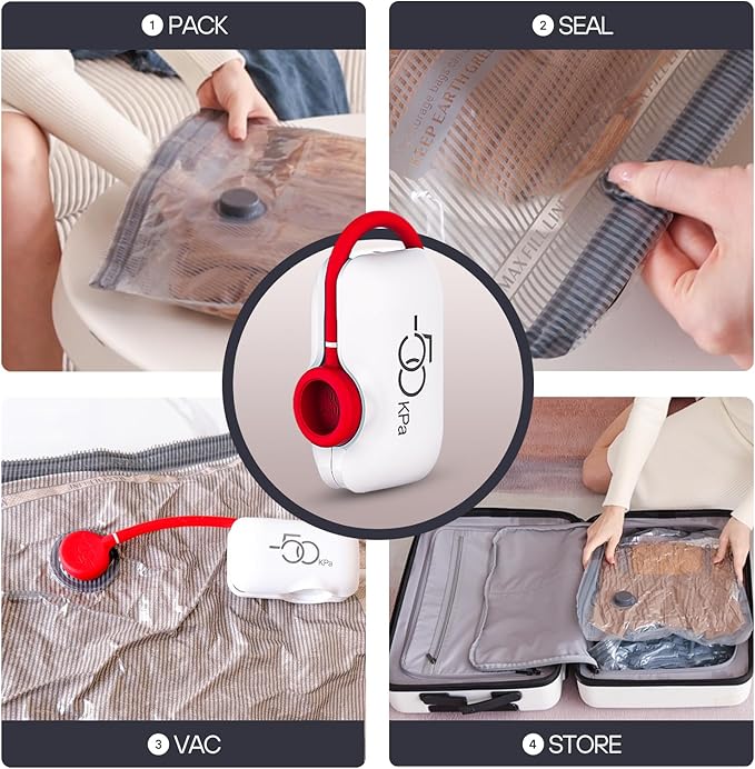 VMstr 15 Pack Travel Vacuum Storage Bags With High Pressure Electric Pump(DC Power), Compression Sealing for Clothes and Clothing Luggage Suitcase Packing, Carry-on Travel Size