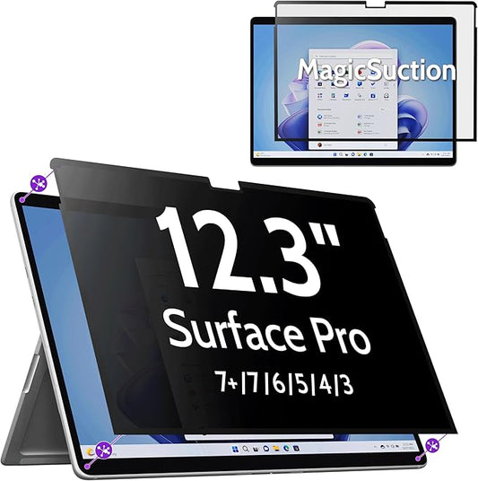 Privacy Screen for 12.3 Inch Surface Pro 7+/7/6/5/4/3, MagicSuction™ Removable Anti Spy Black Protector, Glare Blue Light Filter for Microsoft Laptop Computer Monitor