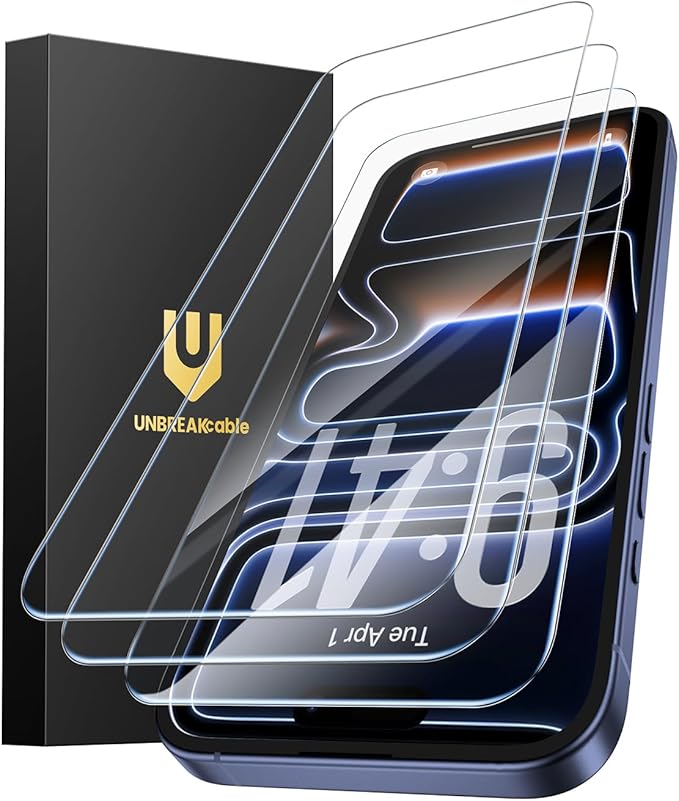 UNBREAKcable 3-Pack Screen Protector for iPhone 17 Pro, Double Shatterproof Tempered Glass [Easy Installation Frame] [9H Hardness] [99.99% HD Clear] [Case Friendly] for iPhone 6.3 inch