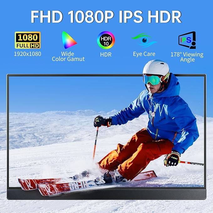 VisionOwl Portable Monitor-15.6 Inch Travel Screen FHD 1080P FreeSync Frameless USB-C Computer Display with Type-C HDMI Speakers for Laptop PC Mac Surface PS4/5 Xbox, with Cover Stand, VESA Mountable