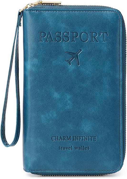 Leather RFID Blocking Passport Holder Travel Wallet, Passport Cover/Travel Wallet for Women/Men with