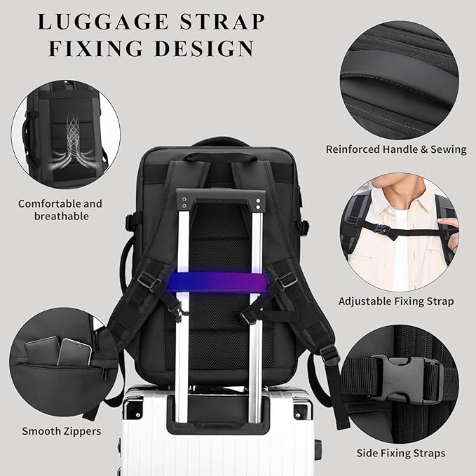 Travel Backpack for Men Women, Expandable Backpacks with Charging Port for Business Work Commute Casual, Black
