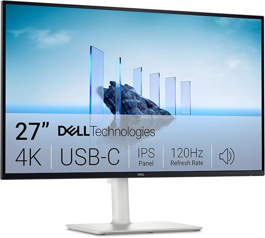 Dell 27 Plus 4K USB-C Monitor - S2725QC - 27-inch 4K (3840 x 2160) 120Hz 16:9 Display, AMD FreeSync Premium, sRGB 99%, Integrated Speakers, 1500:1 Contrast Ratio, Comfortview Plus - Ash White