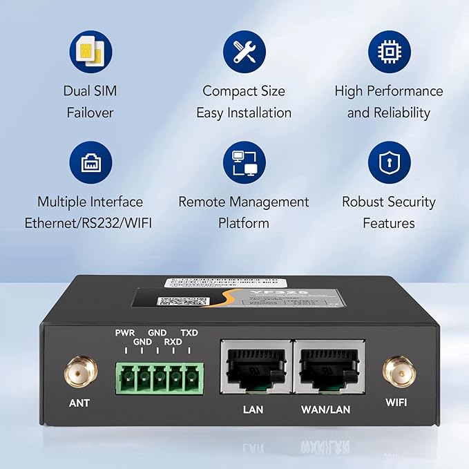 4G VPN Router, Industrial 4G LTE Router Yeacomm YF325 WiFi Modem Unlocked with Dual Sim Card Slot, RS232, External Antenna Cellular Modem in North/South America, NOT for Verizon