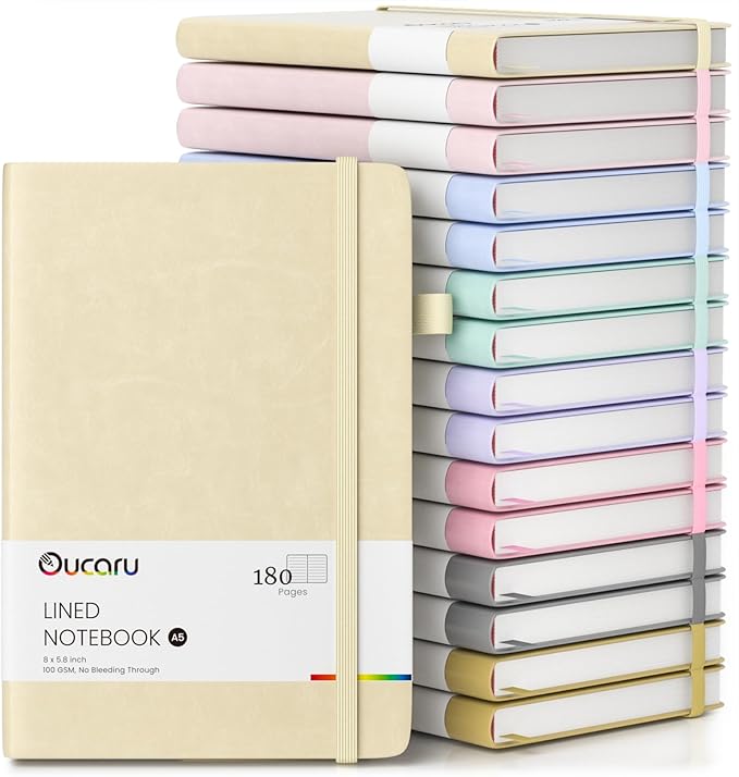 Oucaru Lined Journal Notebook, 16 Pack, 180 Pages, A5 Journals for Writing, 100 GSM Thick Paper, Small Notebooks Daily Journal for Women Men Work, Business, School, Travel Supplies
