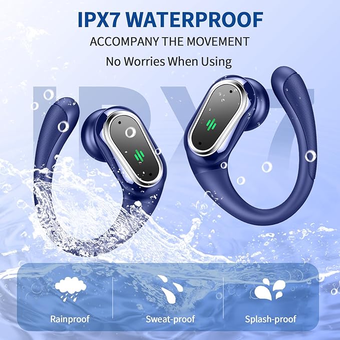 Wireless Earbuds, 2025 Bluetooth 5.4 Headphones Sport, 50Hrs HiFi Stereo Deep Bass Over-Ear buds with ENC Noise Cancelling Mic, IP7 Waterproof & LED Display Earphones with Earhooks for Workout/Running