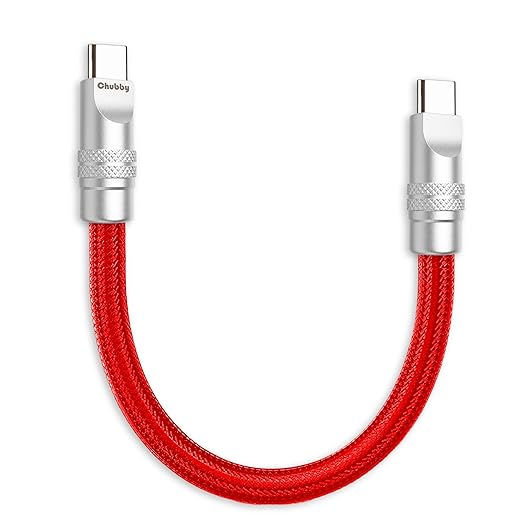 chubbycable Cute Chubby 240W Short USB C Cable Power Bank Fast Charging Cable Nylon Braided Charger Cord Compatible with iPhone 17-15 Series iPad, Red, Type-C to Type-C, 0.82FT