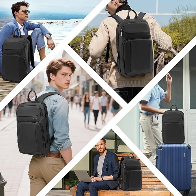Backpack for Men Slim & Expandable Travel Laptop Backpack with USB Charging Port Water Resistant Anti-Theft Business Backpack Fits 15.6In Laptop for Commute Work College with Small Bag(Business Black)