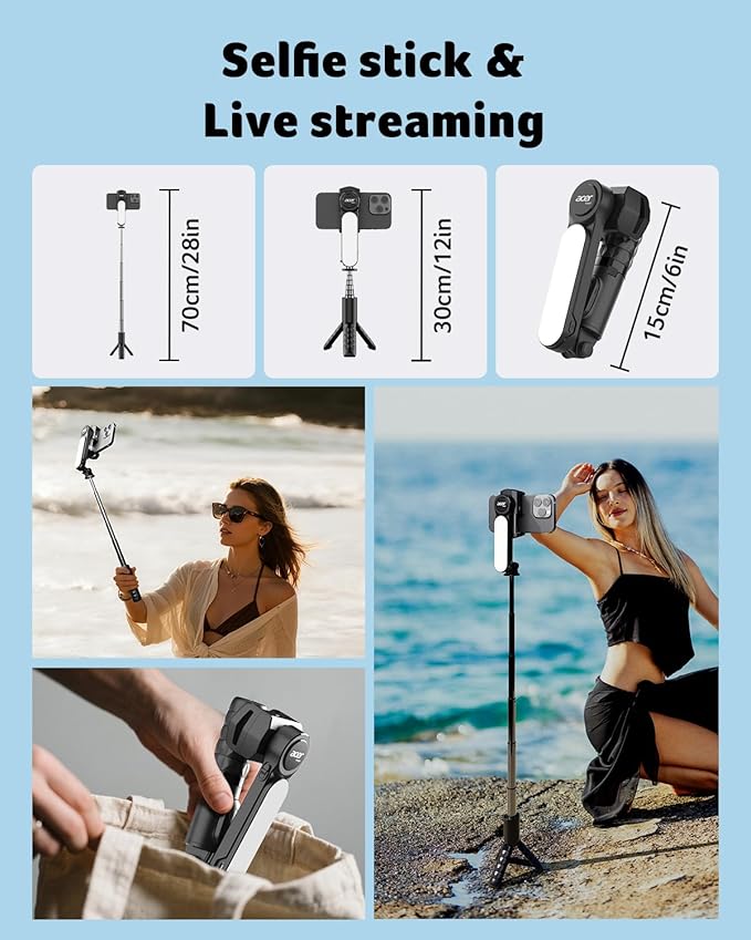 acer Gimbal Stabilizer 1-Axis for iPhone/Cell Phone/Smartphone/Android with Remote Control, Portable Phone Tripod Auto Balance Handheld Selfie Stick for Video Recording, Vlogging, Live Streaming