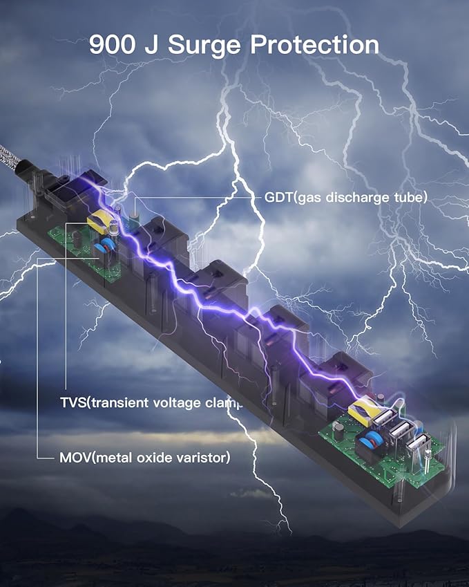 One Beat 10 ft Extension Cord,Power Strip Surge Protector 8 Widely AC Outlets 3 USB,Flat Plug,Desktop Charging Station with Overload Protection,Wall Mount for Home,Office,Computer ETL Listed,Black