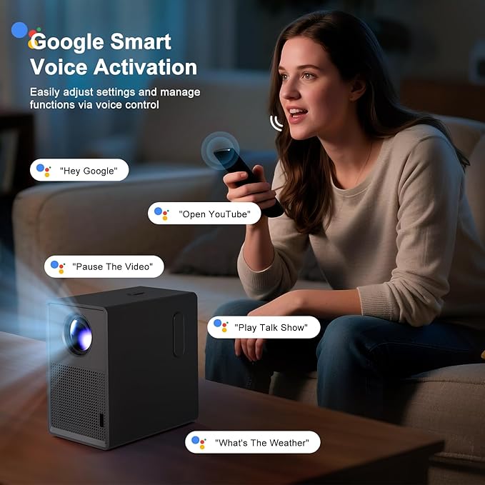 Official Licensed Google TV Smart Projector - 4K UHD Home Theater Projector with WiFi and Bluetooth : Built-in Trending Streaming Apps, Cinematic Dolby Audio, 80% Zoom, 300" Portable Outdoor Projector