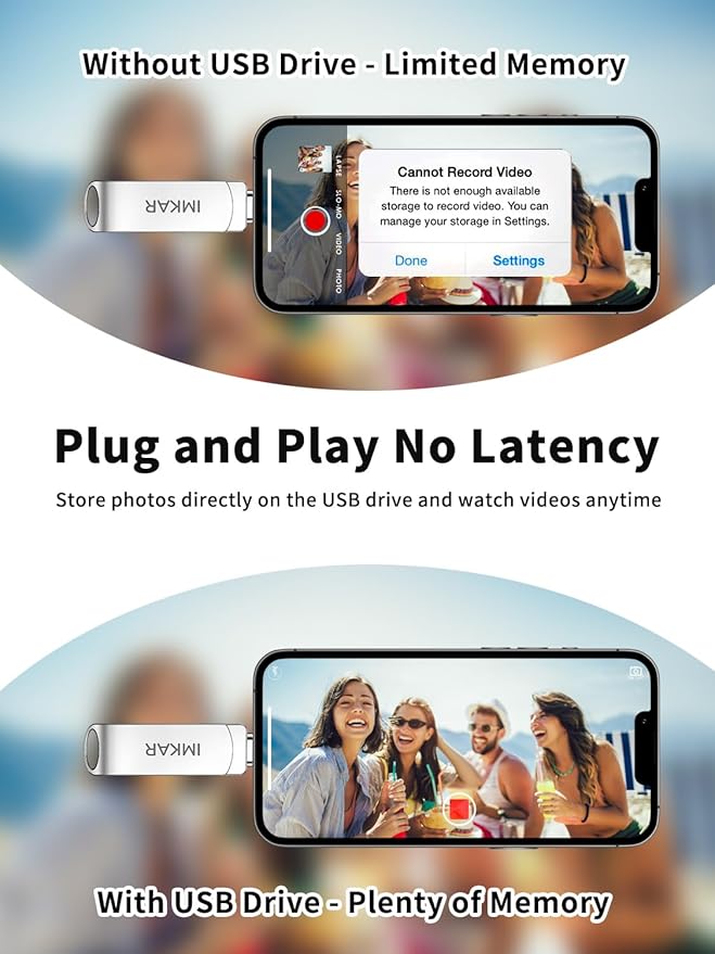 MFi Certified 256GB Flash Drive for iPhone iPad, IMKAR Memory Stick Storage for Photos Videos, Compatible with iPhone iPad Android and PC, Plug and Play No Application Required (Metal Silver)