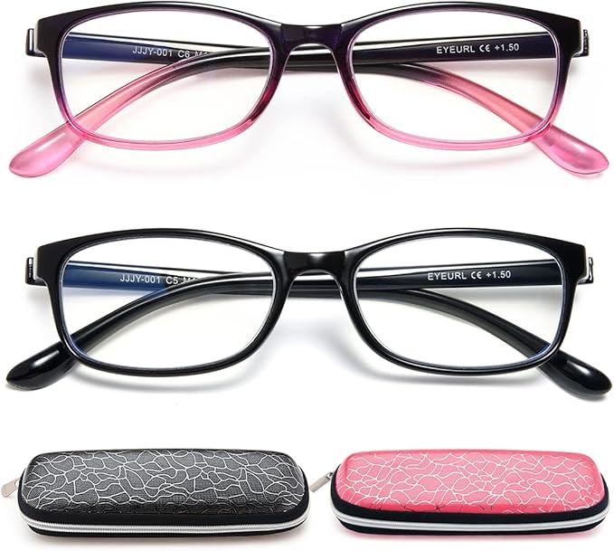 EYEURL 2 Pack Reading Glasses Blue Light Blocking Readers for Women-TR90 Lightweight Computer Reading Glasses Stylish Rectangular Frames Eyeglasses+0.75