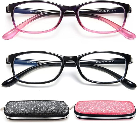 EYEURL 2 Pack Reading Glasses Blue Light Blocking Readers for Women-TR90 Lightweight Computer Reading Glasses Stylish Rectangular Frames Eyeglasses+1.25