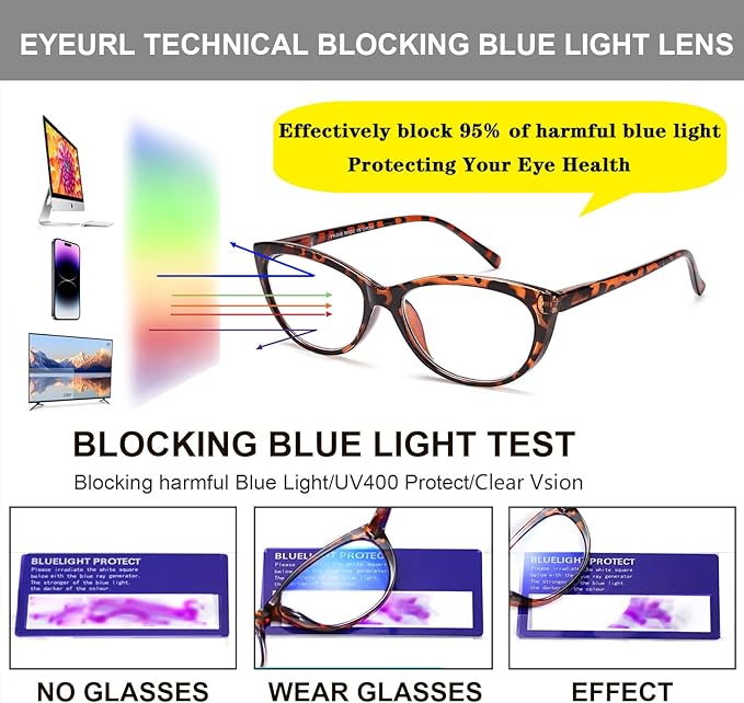 EYEURL 4 Pack Cat Eye Reading Glasses for Women Blue Light Blocking Readers Lightweight Spring Hinge Anti Eyestrain UV Fashion Eyeglasses +1.25