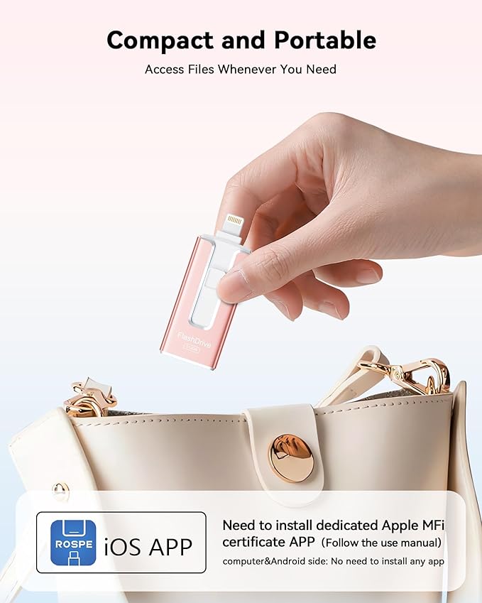 MFi Certified Flash Drive for iPhone 512GB, 3 in 1 Type-C USB Memory Stick Thumb Drive for Photos Videos, High Speed External Memory Storage Photo Stick for iPhone iPad Android PC (Rose Pink)