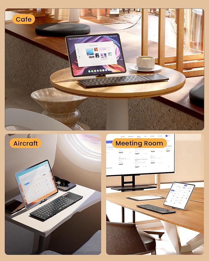 ProtoArc Foldable Keyboard with Touchpad, XK01 TP Folding Portable Keyboard, Full Size Keys, Large Trackpad Bluetooth Travel Keyboards for Laptop PC Tablet - Black