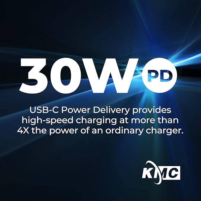 KMC USB-C PD Surge Protector 3-Outlet Power Strip 2-Pack, 30W Power Delivery USB-C Port, 2 USB-A Ports, 980J Surge Protection, 6-Foot Extension Cord, White