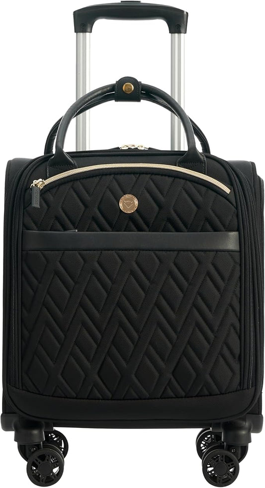 Verage 18x14x8in Spinner Underseat Carry-On Luggage -Airplane Personal Item Bag, USB A&C Charging Port, Padded Laptop Pocket & Wet/Dry Compartments for Women, Classic Black