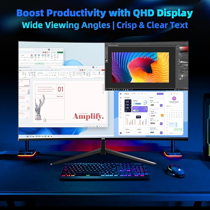 Gaming Monitor, Curved Computer Monitor 32'', Curved Gaming Monitor QHD(2560x1440) 180Hz, Curved Monitor w/Multi-Window, R2800, HDR, FreeSync, 1ms Display, Eye Care|Anti-Glare,PC Monitors Black