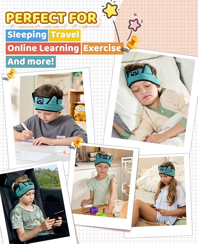 KIDSBAND Kids Headphones for Plane, Wireless Headband Adjustable, Does Not Press The Ears, Convenient for Long-Time Use, Headphones for Boys,Girls,Sleeping,School,Air Travel,Smartphones,Tablet