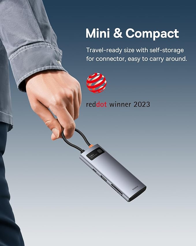 Baseus USB C to HDMI Adapter, 4K@60Hz USB C Docking Station, 7 in 1 USB C Hub with 3 USB-A, PD 100W, TF/SD Card Reader, Compatible for iPhone 15/Mac/Dell/Acer/HP/ASUS/Steam Deck/Rog Ally