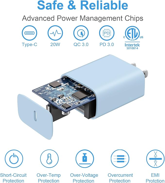 iPhone 17 16 15 Charger Fast Charging 3+3Pack Type C Charger USB C Chargers Block with 6FT Cable for iPhone Air/17/17 Plus/17 Pro/17 Pro Max/16/16 Plus/16 Pro/16 Pro Max/15/15 Pro Max/iPad Pro(Blue)