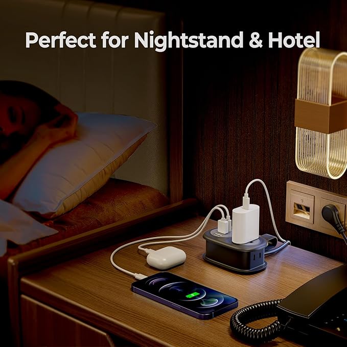 ORICO Travel Power Strip with USB Ports, 3.7 ft Extension Cord with 2 AC Outlets 3 USB Ports (1 USB-C), Flat Plug Power Strip with USB C Cruise Travel Must Haves - Black