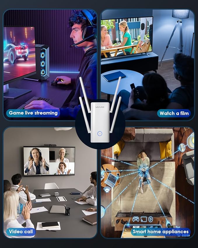 WAVLINK AX3000 WiFi 6 Extender - Internet Extender WiFi Booster with 5 High-Gain Antennas & Beamforming, Dual Band Whole Home Coverage, Gigabit Port, Repeater/AP/Router Mode for 256 Devices