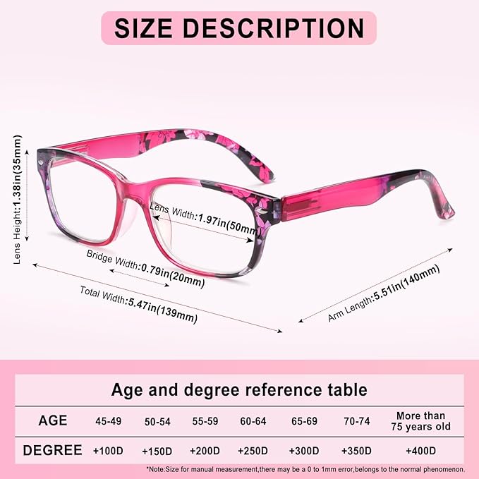 6 Pack Reading Glasses for Women Men Blue Light Blocking Spring Hinge Computer Readers, Anti Eyestrain/Glare