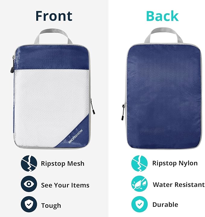 3 Set Compression Packing Cubes for Travel - Compressible, Lightweight, and Space-Saving Packing Cubes, Travel Essentials for Women, Navy